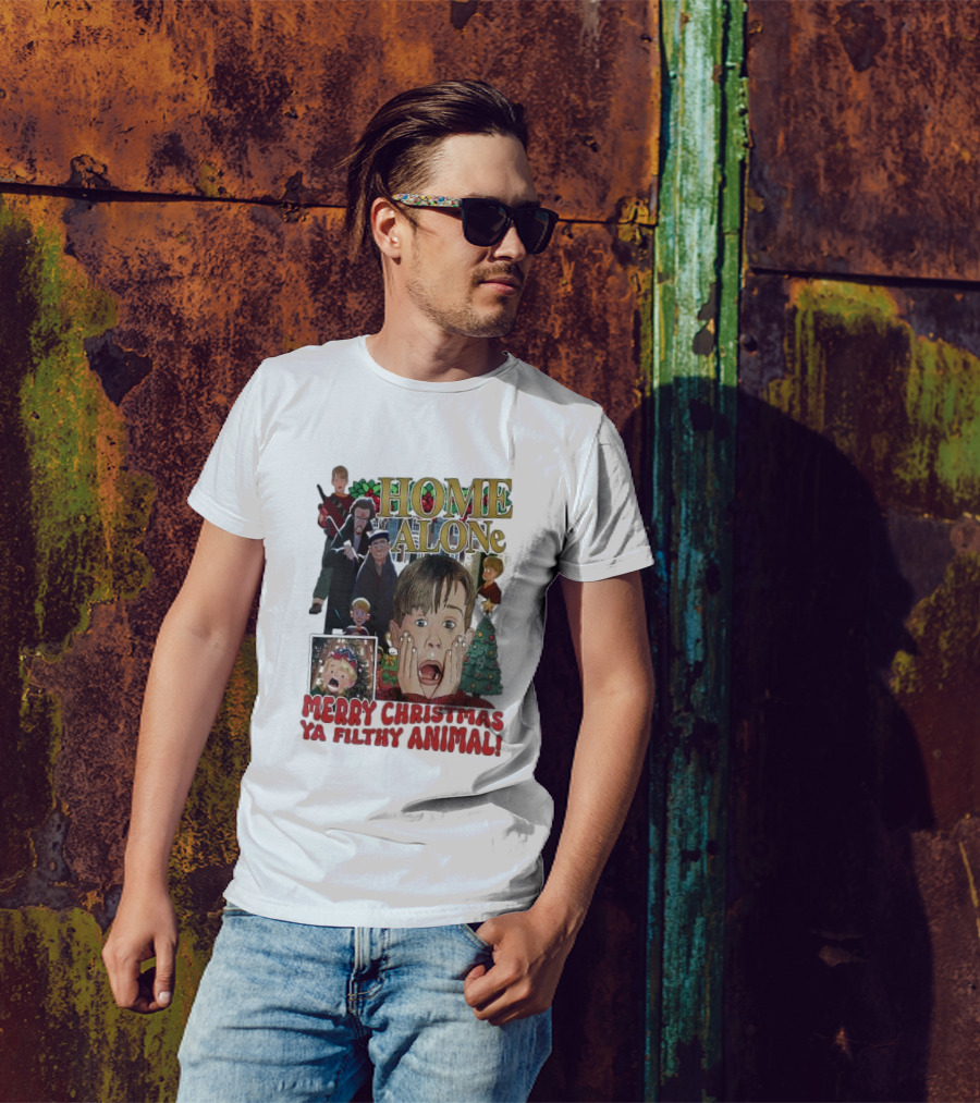 Home Alone Merry Christmas Ya Filthy Animal Kevin McCallister Holiday Movie Collage T-Shirt