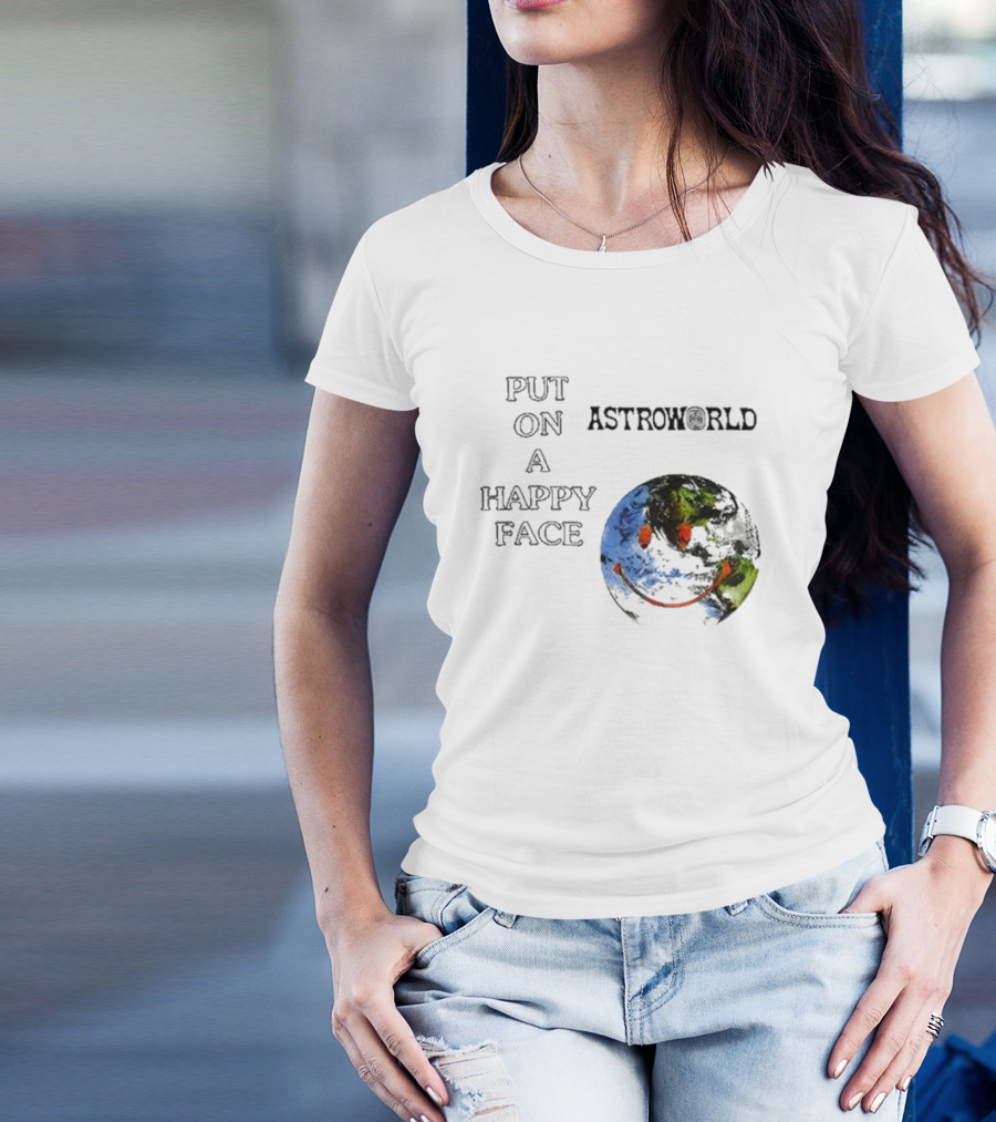 Put On A Happy Face Astroworld Smiley Earth T-Shirt