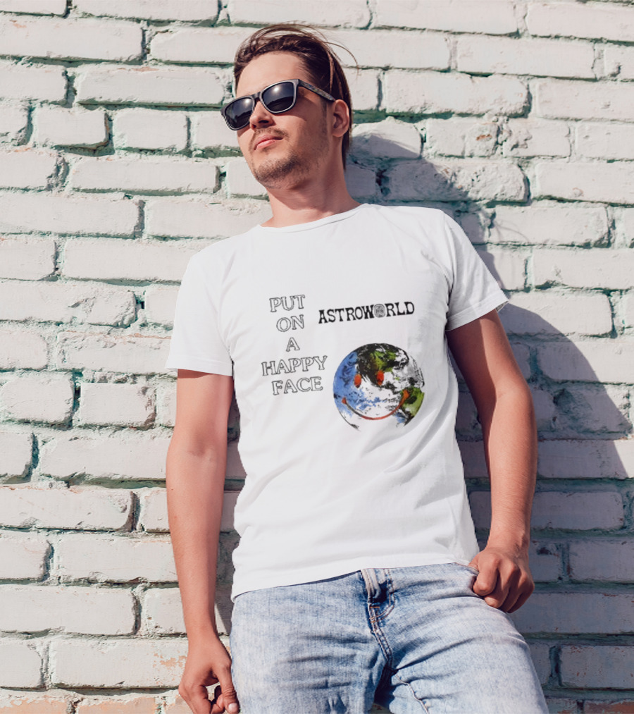 Put On A Happy Face Astroworld Smiley Earth T-Shirt