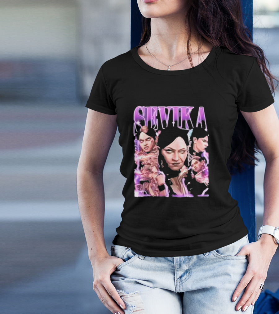 SEVIKA Arane Character Collage Graphic Purple Tones T-Shirt