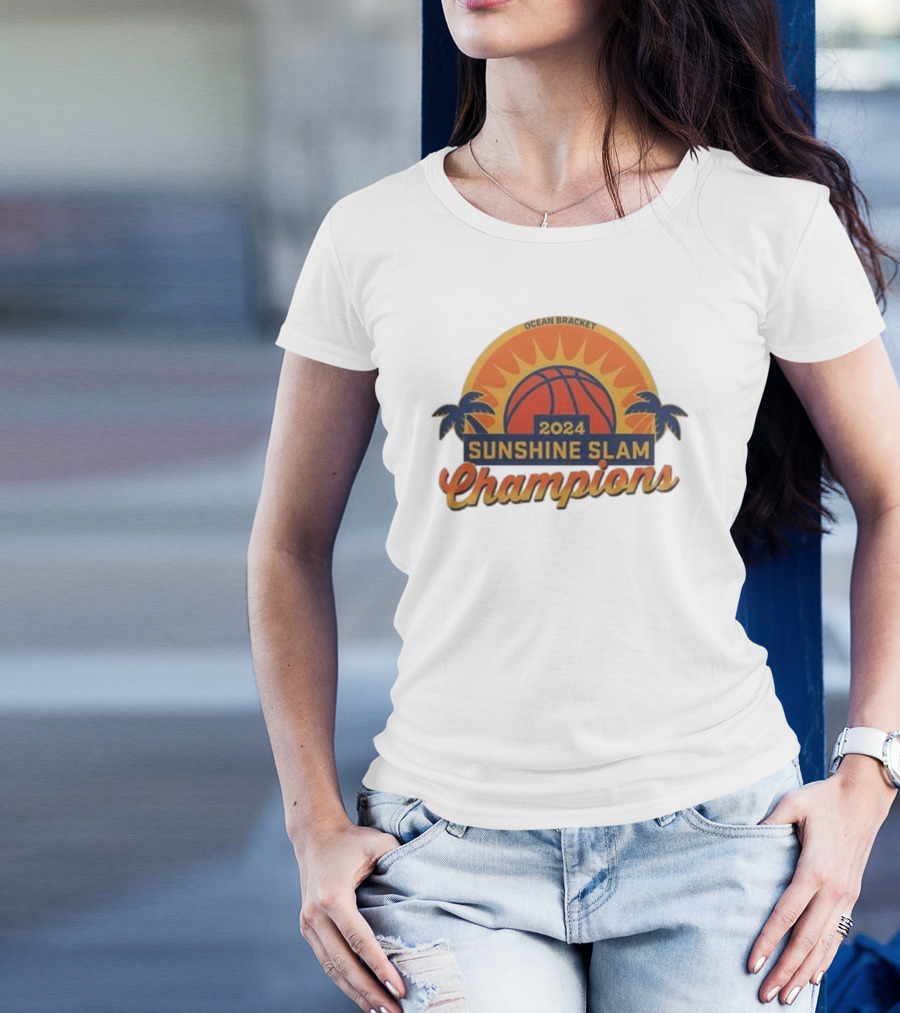 Clemson Tigers 2024 Ocean Bracket Sunshine Slam Champions Basketball Palm Trees Sunburst T-Shirt