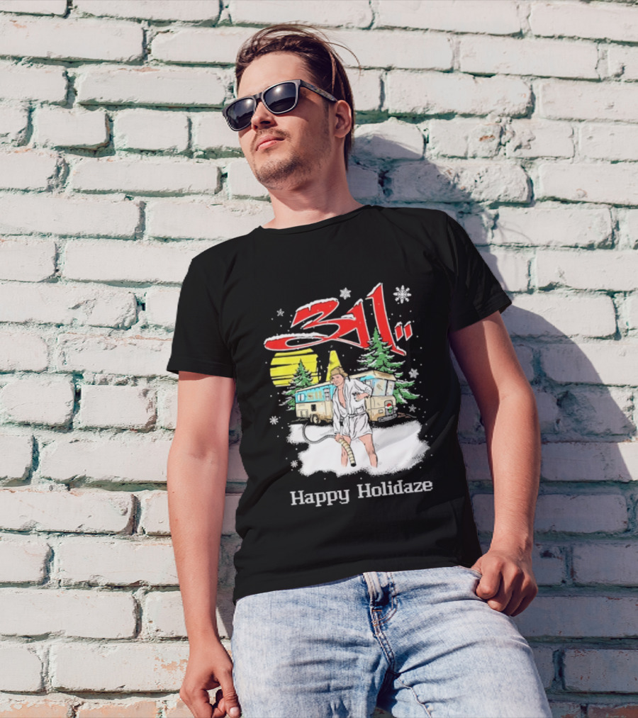 311 Happy Holidaze Christmas Vacation Scene With RV And Snowy Trees T-Shirt