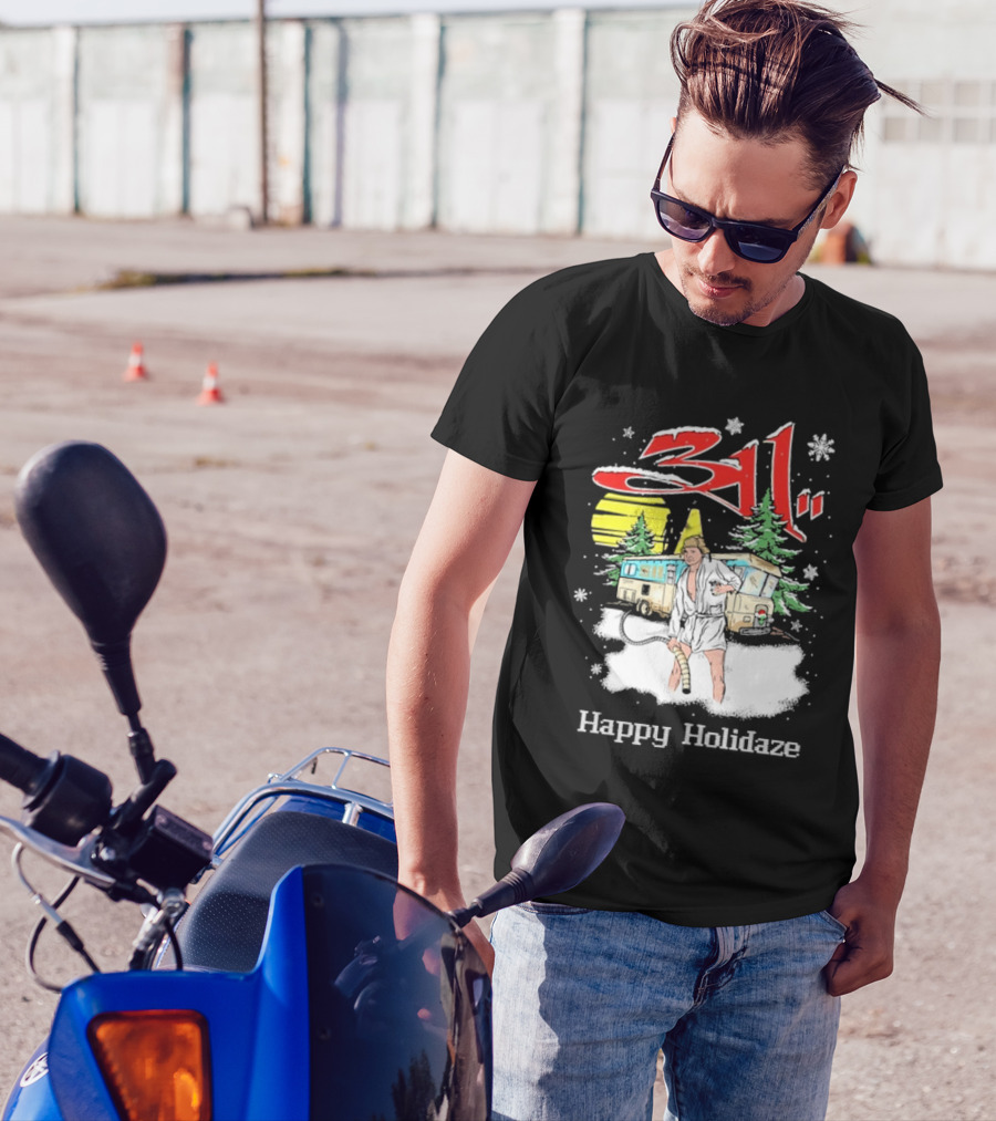 311 Happy Holidaze Christmas Vacation Scene With RV And Snowy Trees T-Shirt