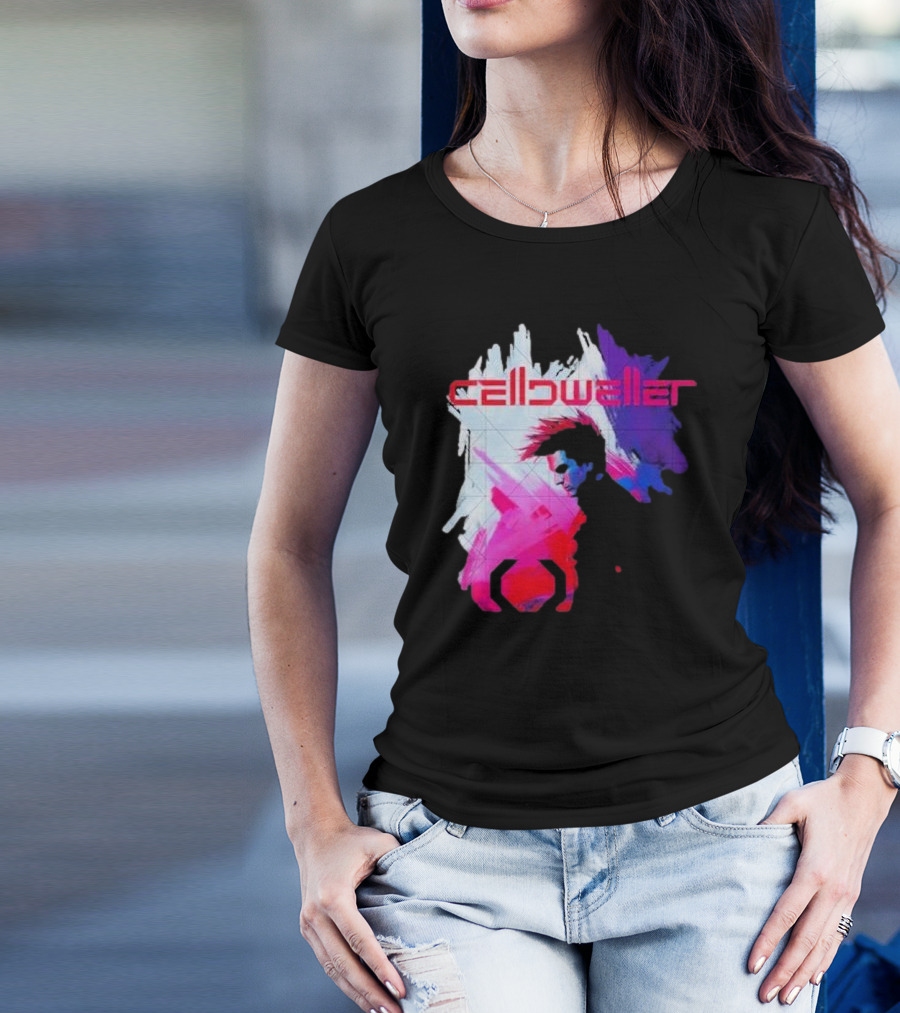 Celldweller The Sentinel Neon Abstract Portrait With Geometric Accent T-Shirt