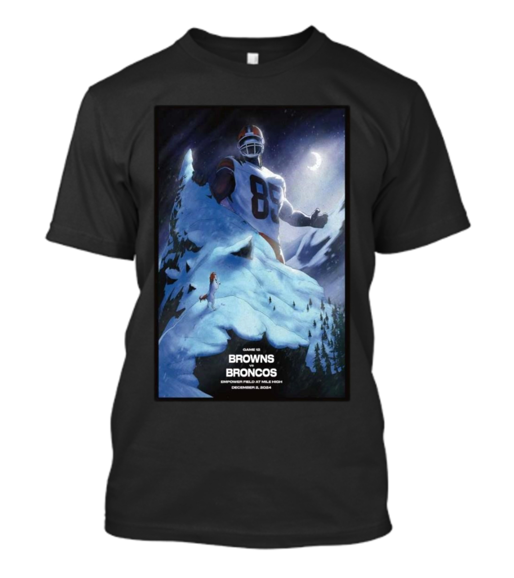 Browns Vs Broncos Game 12 Empower Field At Mile High December 2, 2024 Moonlit Football Showdown T-Shirt