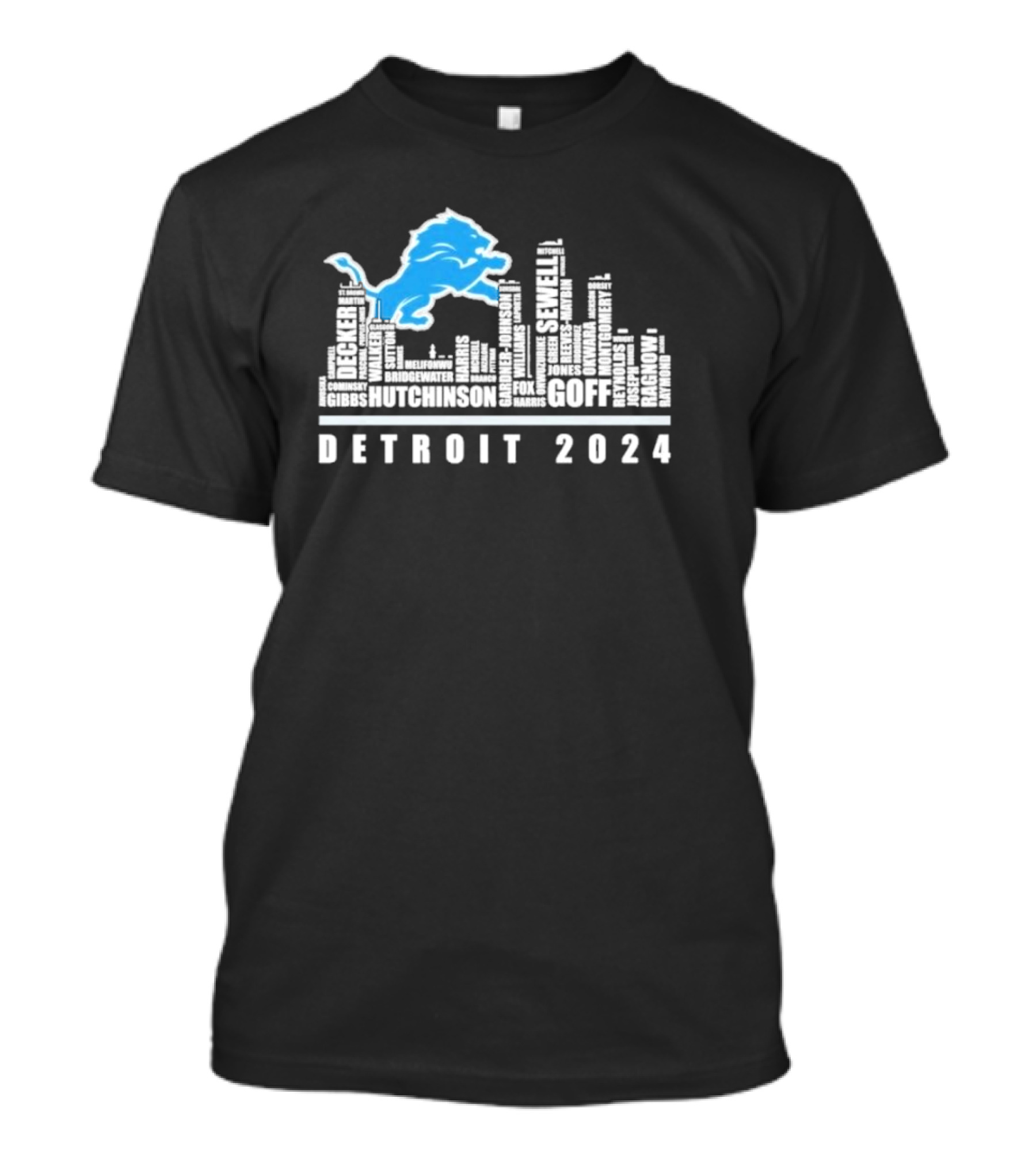 Detroit Lions Skyline Word Art 2024 Fan T-Shirt