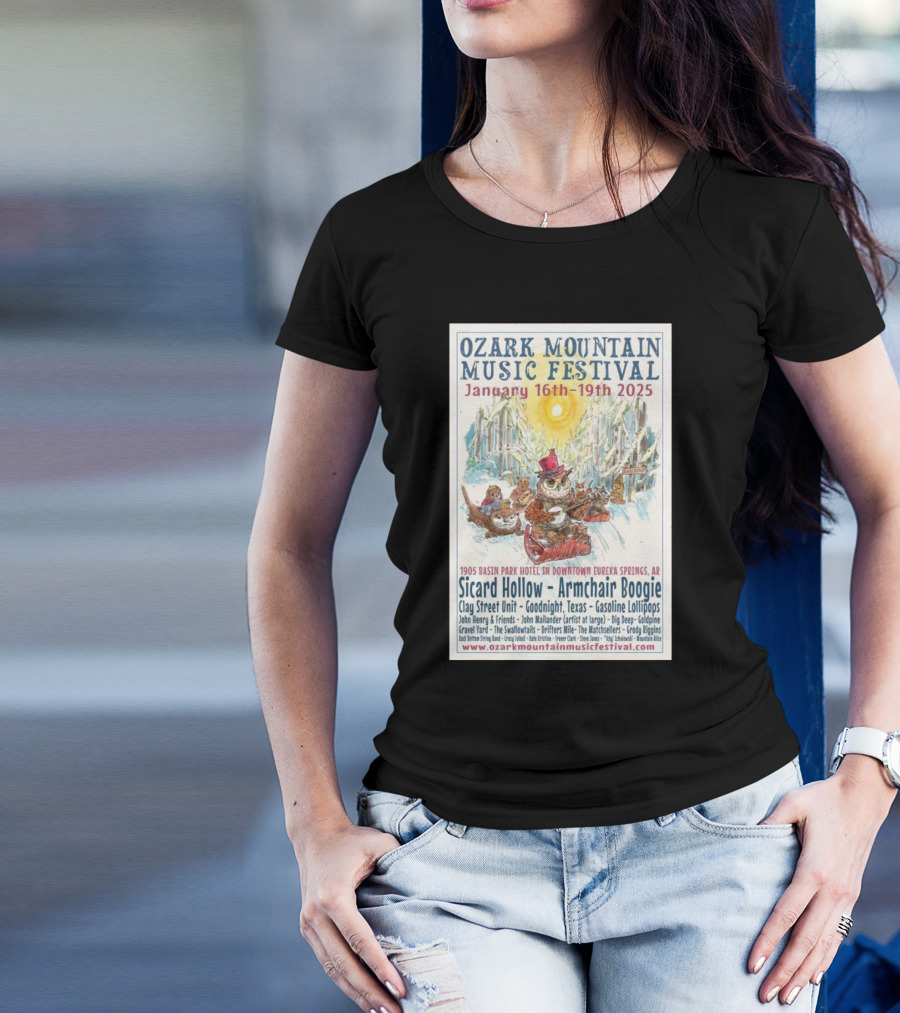 Ozark Mountain Music Festival January 16-19 2025 Eureka Springs AR Featuring Sicard Hollow And Armchair Boogie T-Shirt
