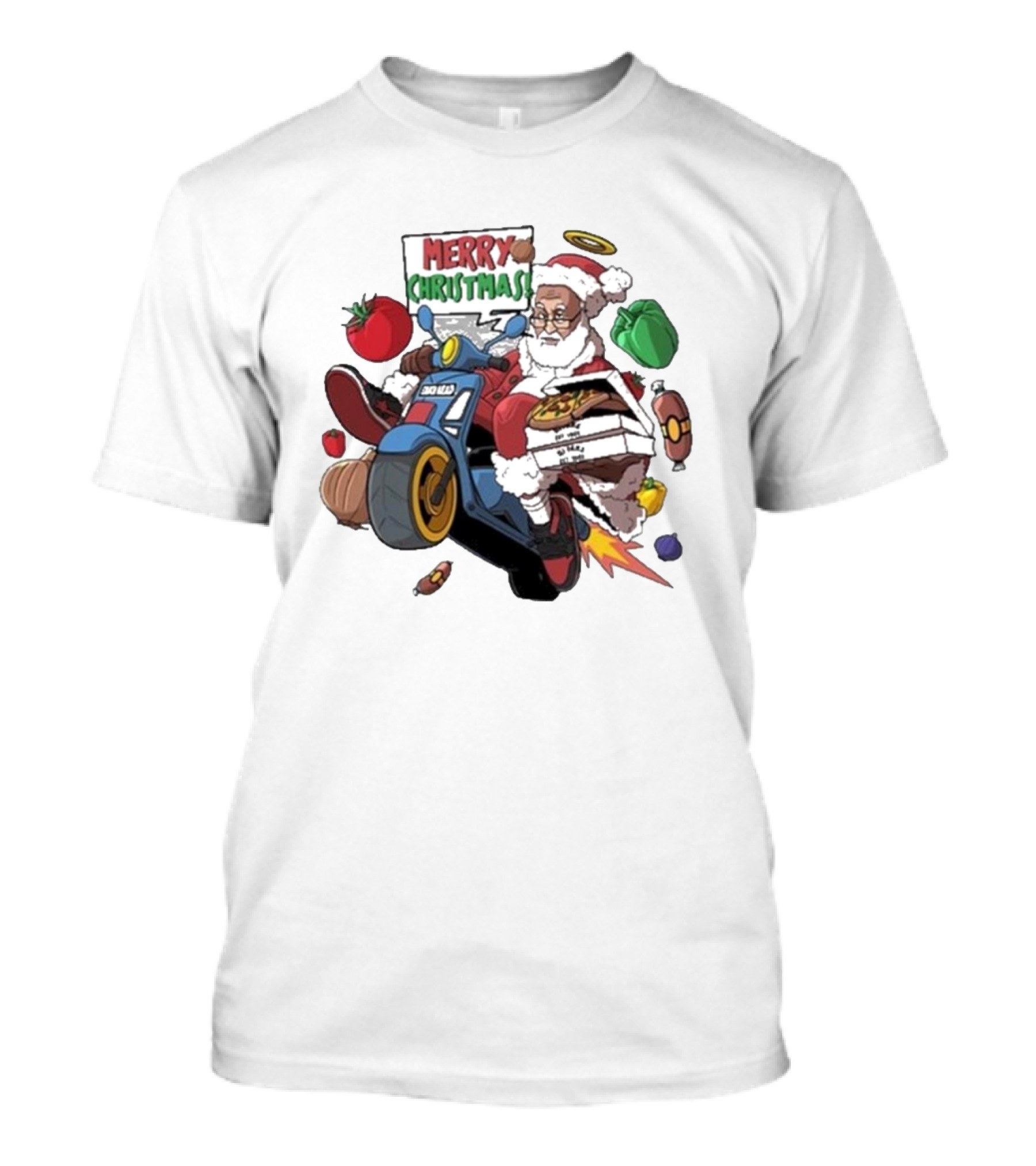 Merry Christmas 2024 Di Fara Dom Claus Pizza Santa Motorcycle Adventure T-Shirt