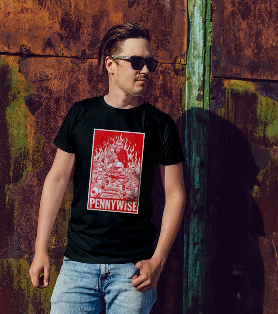 Pennywise Festive Feast With Flames And Skulls T-Shirt