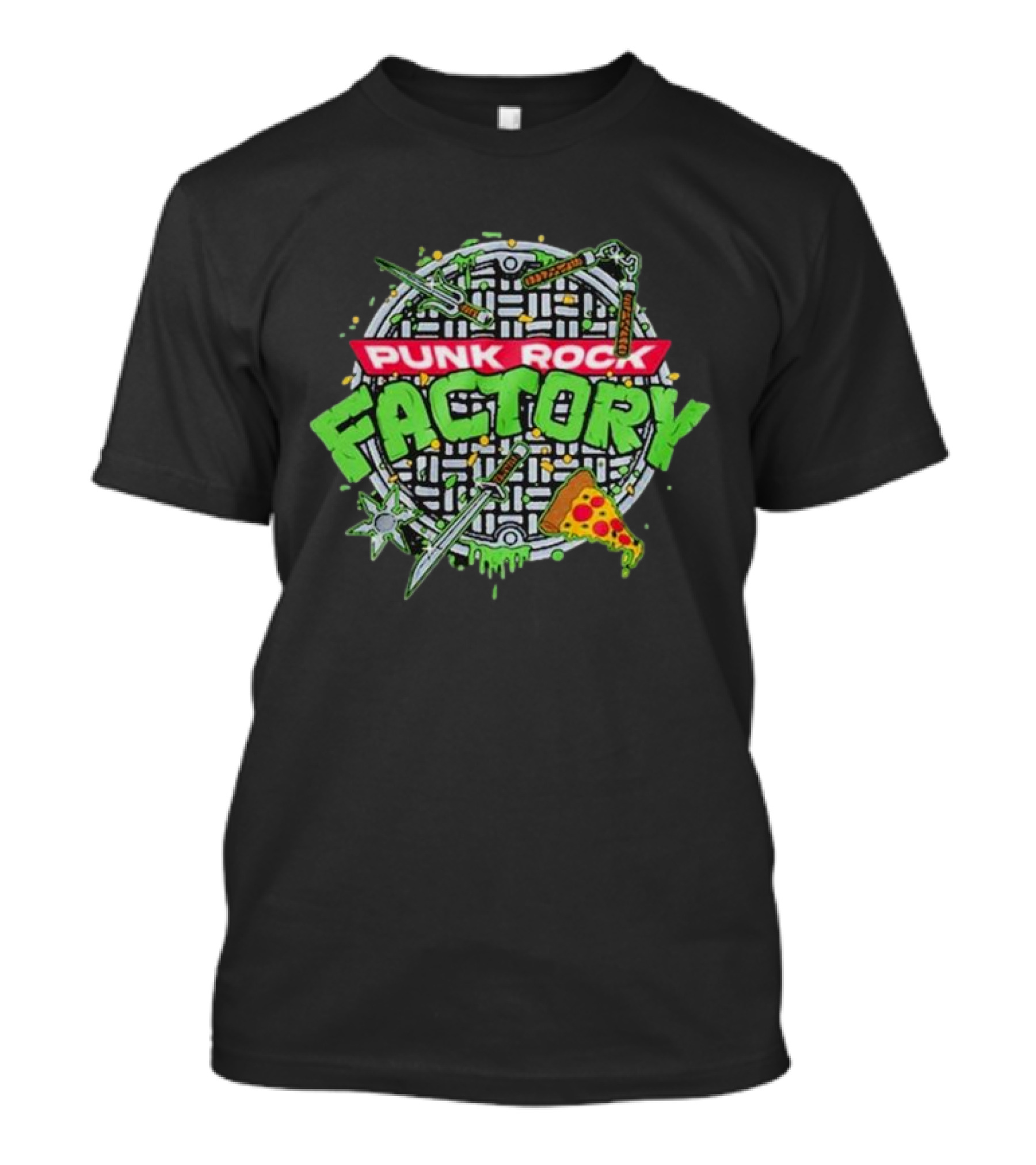 Punk Rock Factory Cowabunga Dude 2024 Ninja Turtle Pizza Manhole Nunchucks Swords Shuriken T-Shirt