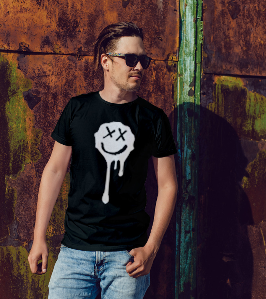 Olive Drip Smiley Face With Nirvana T-Shirt