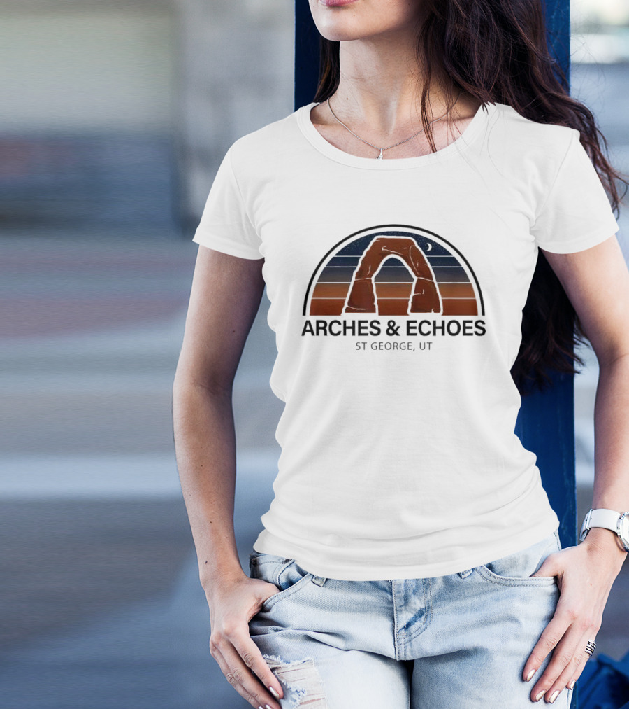 ARCHES ECHOES ST GEORGE UTAH RED ROCK NIGHT SKY MOON T-Shirt