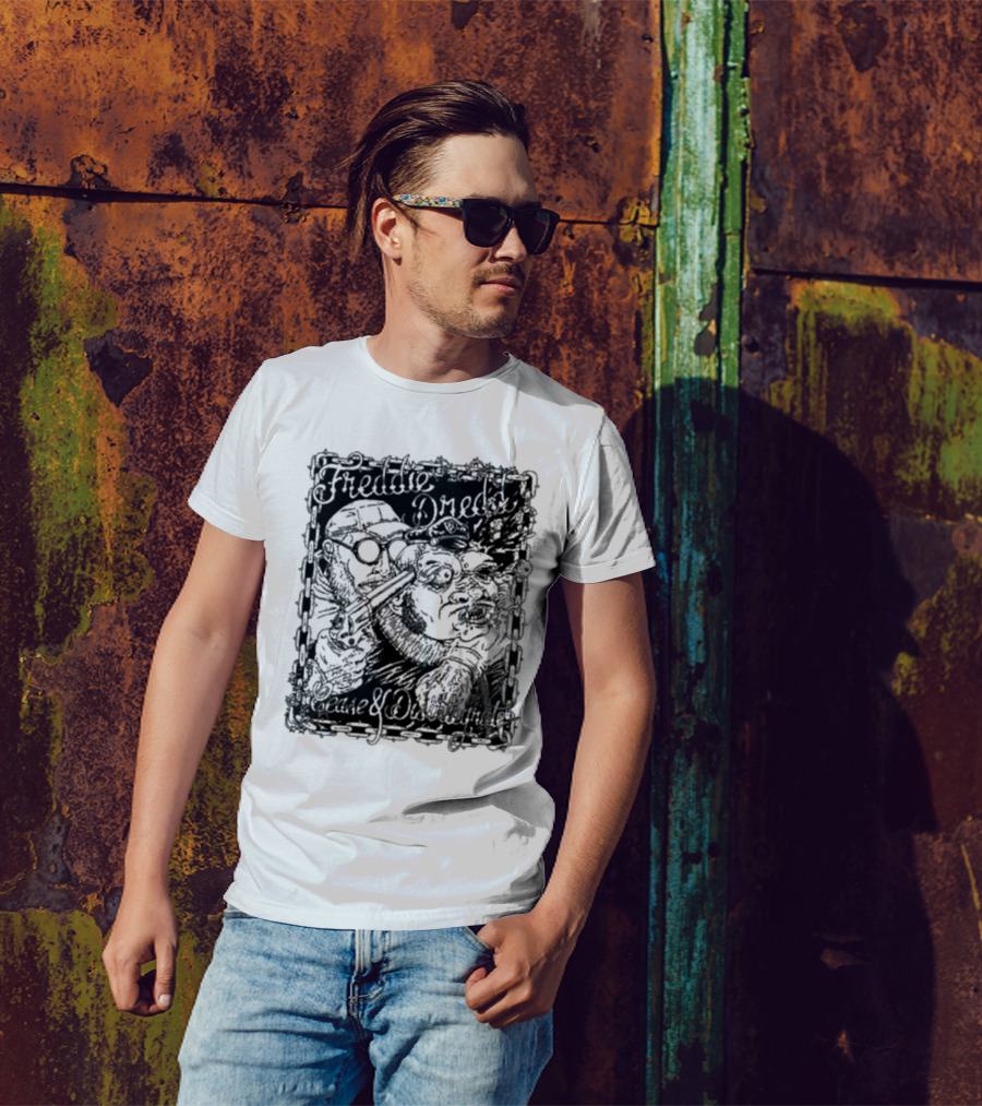 Freddie Dredd Cease And Disintegrate Chain Border Gun T-Shirt