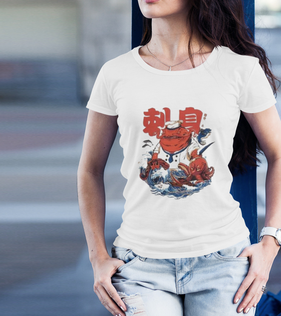 Kench Master Chef Sashimi Cook-Off With Octopus And Japanese Text T-Shirt