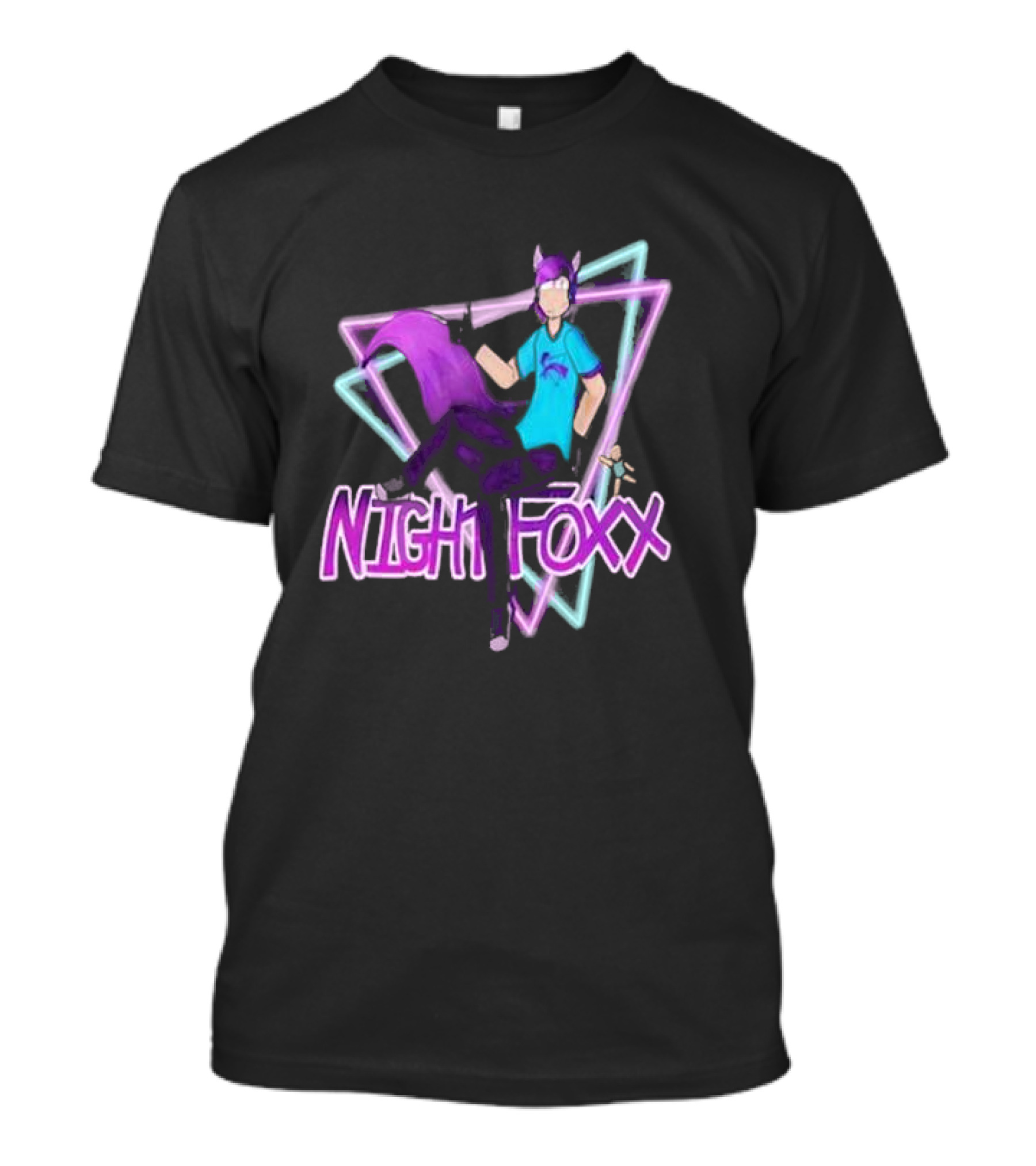 Nightfoxx Synth Art Tour Neon Fox Character Triangles T-Shirt