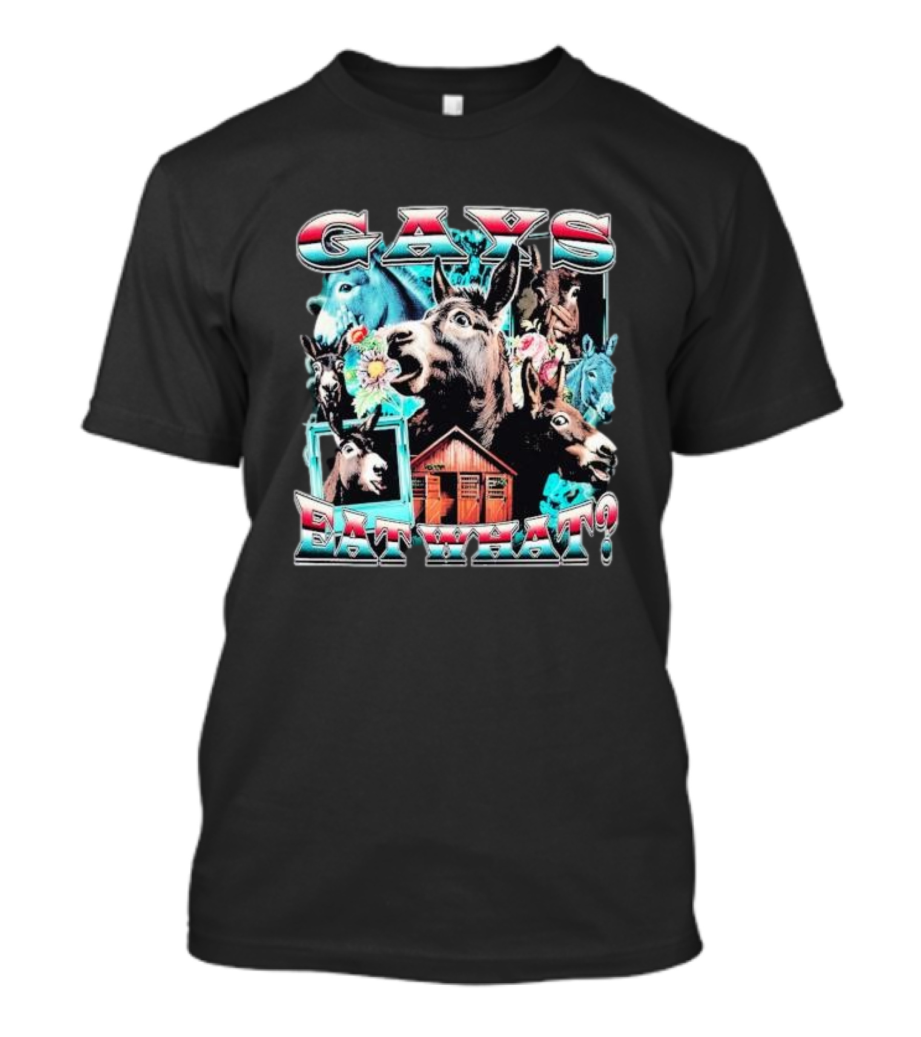 Gays Eat What Donkeys Collage With Flowers And Barn T-Shirt