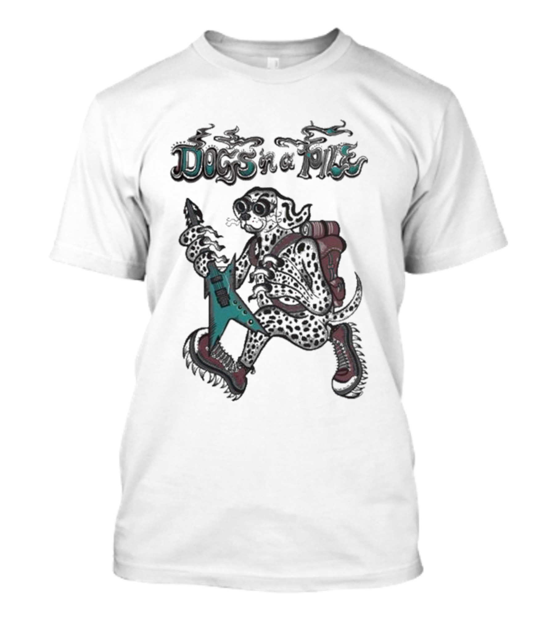 Dogs In A Pile Purple 2024 Rocker Dog With Guitar And Backpack T-Shirt