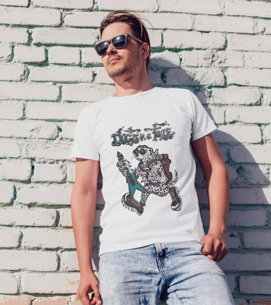 Dogs In A Pile Purple 2024 Rocker Dog With Guitar And Backpack T-Shirt