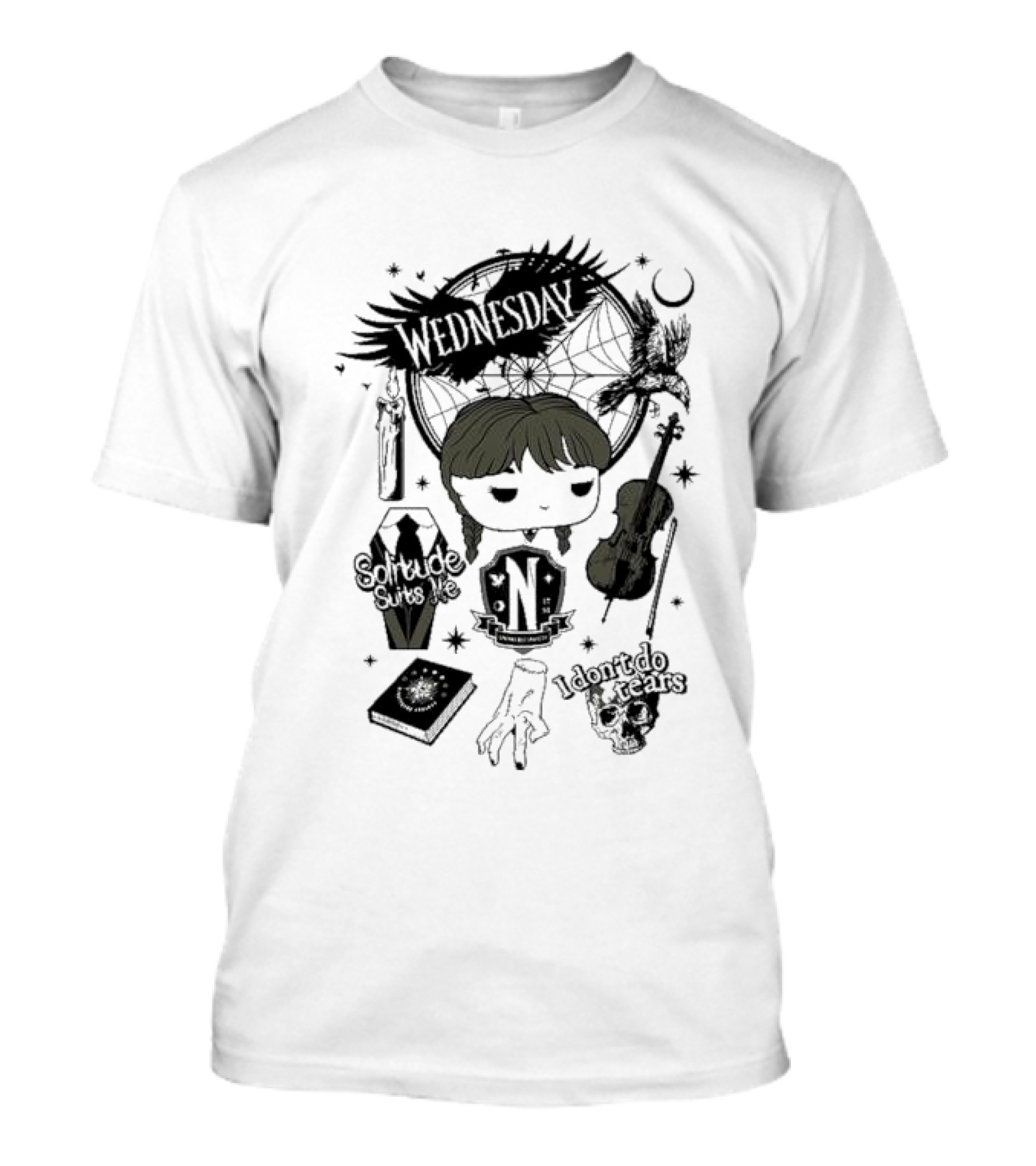 Wednesday Solitude Suits Me I Don’t Do Tears Violin Gothic Style Fan T-Shirt