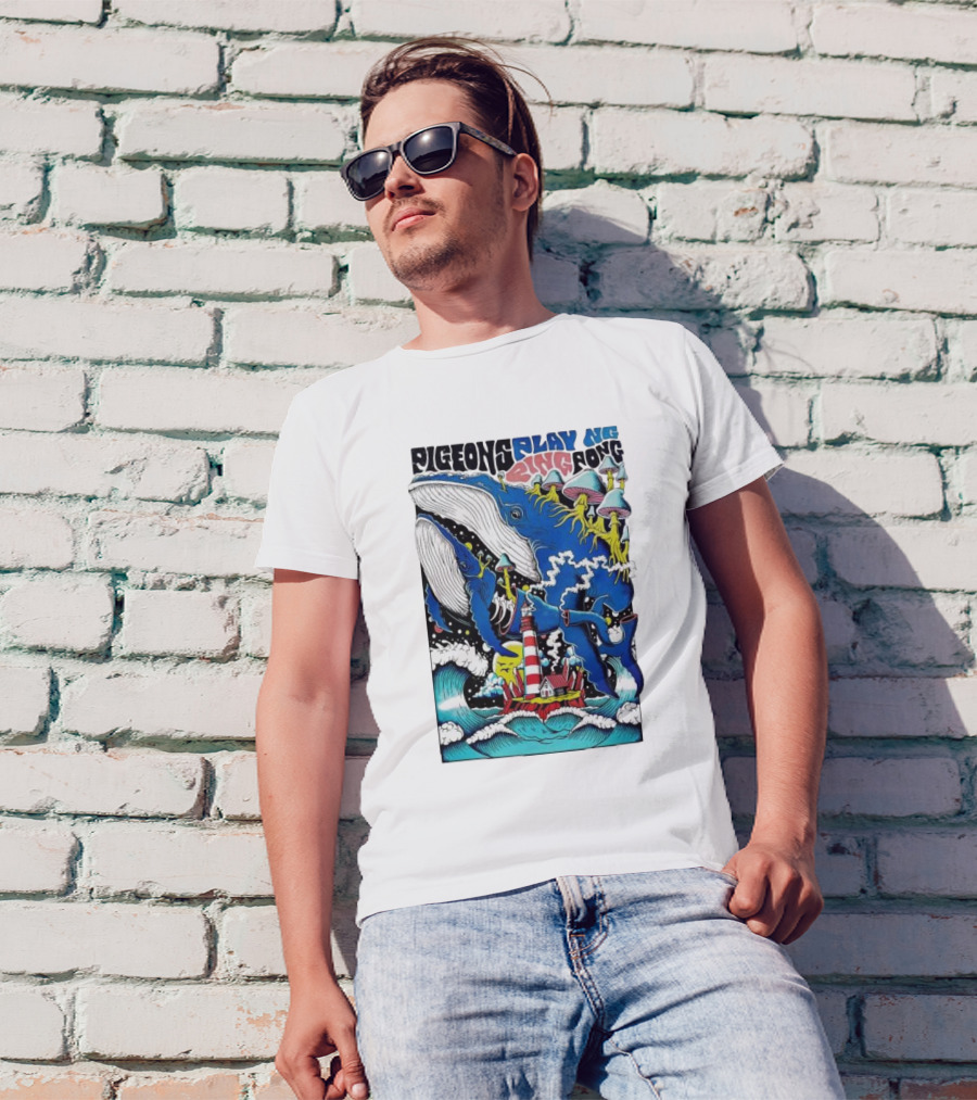 Pigeons Playing Ping Pong Whale Lighthouse Mushrooms December 57 2024 Hartford CT T-Shirt