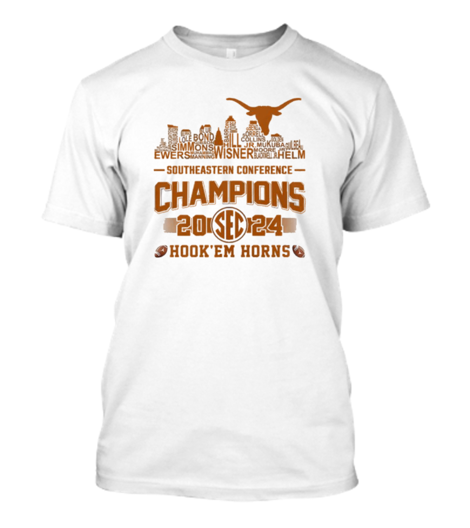 Texas Longhorns Southeastern Conference Champions 2024 Hook 'Em Horns T-Shirt