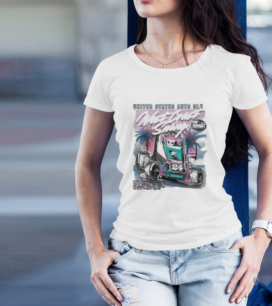United States Auto Club West Coast Swing National Midget Racing 24 Palm Tree Background T-Shirt