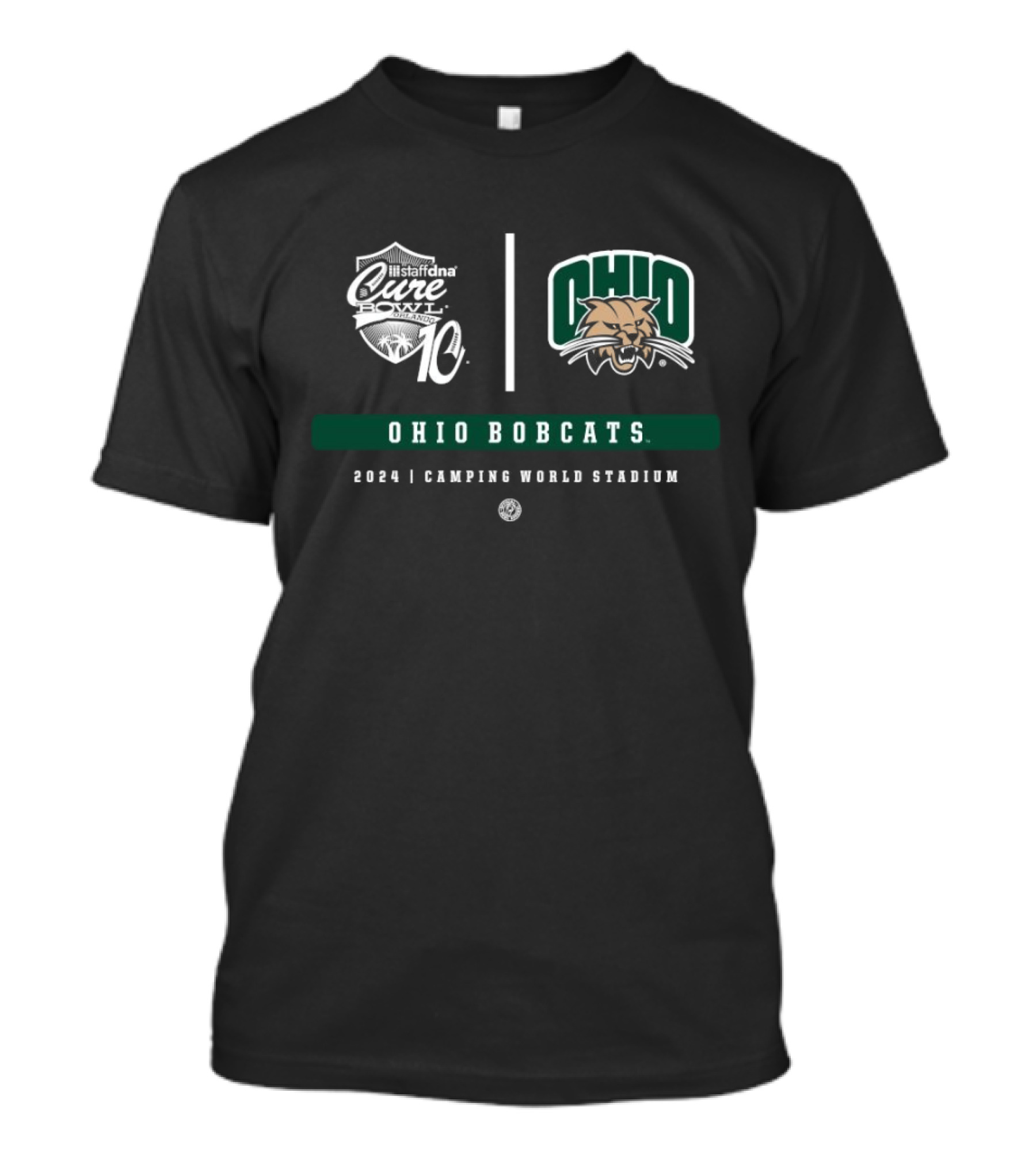Ohio Bobcats Staffdna Cure Bowl 2024 Camping World Stadium Logo Event T-Shirt