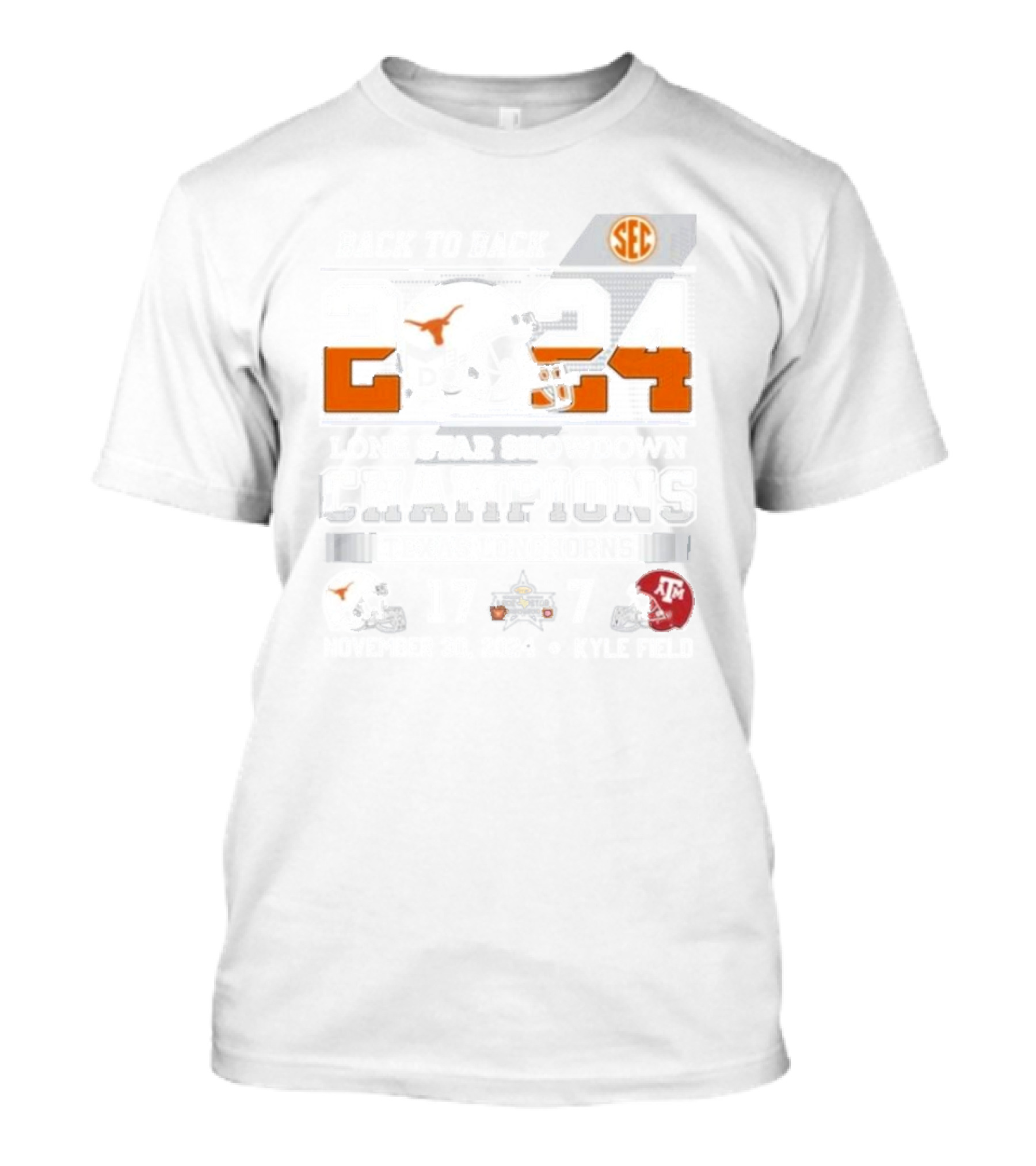 Back To Back SEC 2024 Lone Star Showdown Champions Texas Longhorns Vs Texas A&M Football T-Shirt