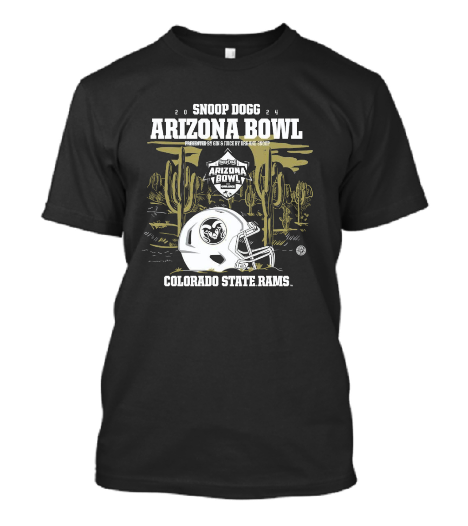 Colorado State Rams 2024 Snoop Dogg Arizona Bowl Presented By Gin And Juice Dre And Snoop Helmet Cactus Desert Scene T-Shirt