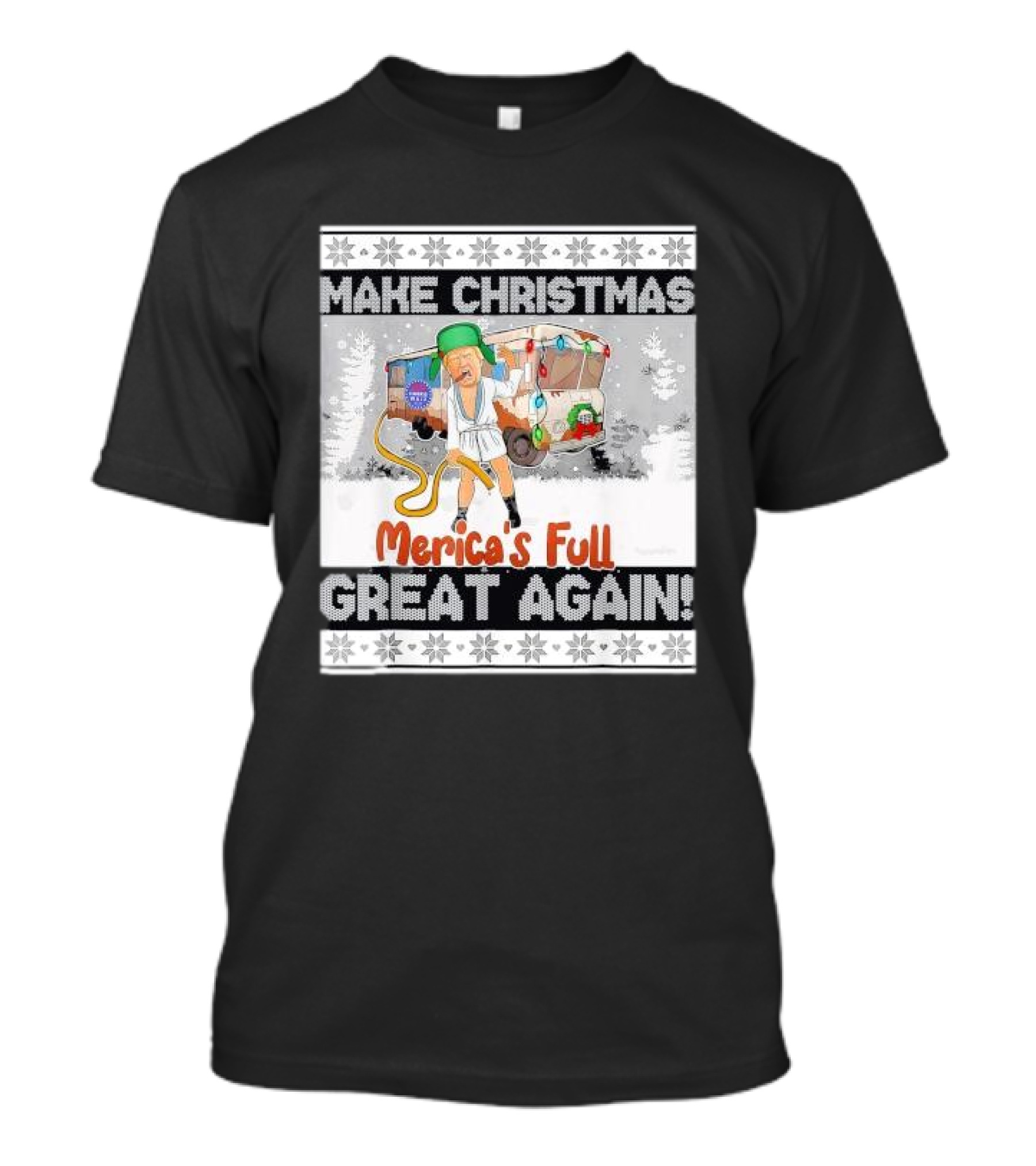 Make Christmas Great Again Merica's Full Funny Trump MAGA Ugly Sweater Christmas T-Shirt