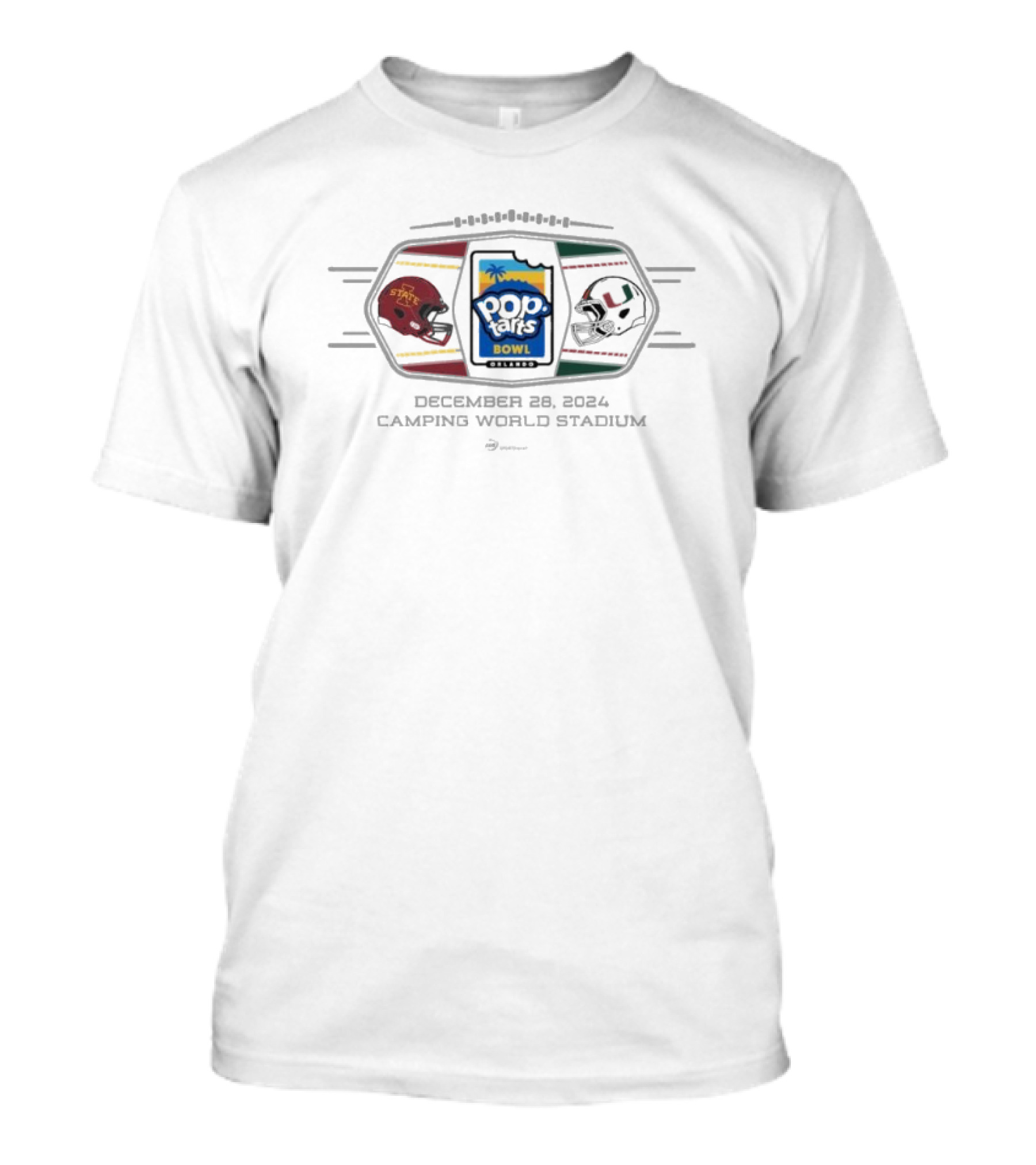 Iowa State Cyclones Vs Miami Hurricanes Pop-Tarts Bowl Orlando December 28 2024 Camping World Stadium Helmets Matchup T-Shirt