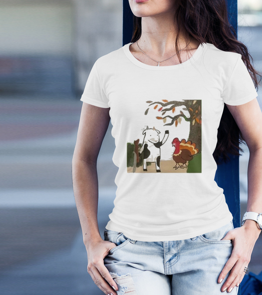 Leanbeefpatty Turkey Time Cow Under Autumn Tree T-Shirt
