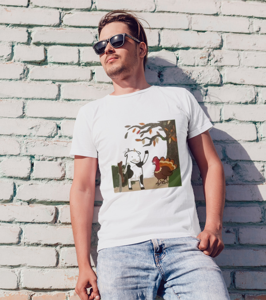 Leanbeefpatty Turkey Time Cow Under Autumn Tree T-Shirt