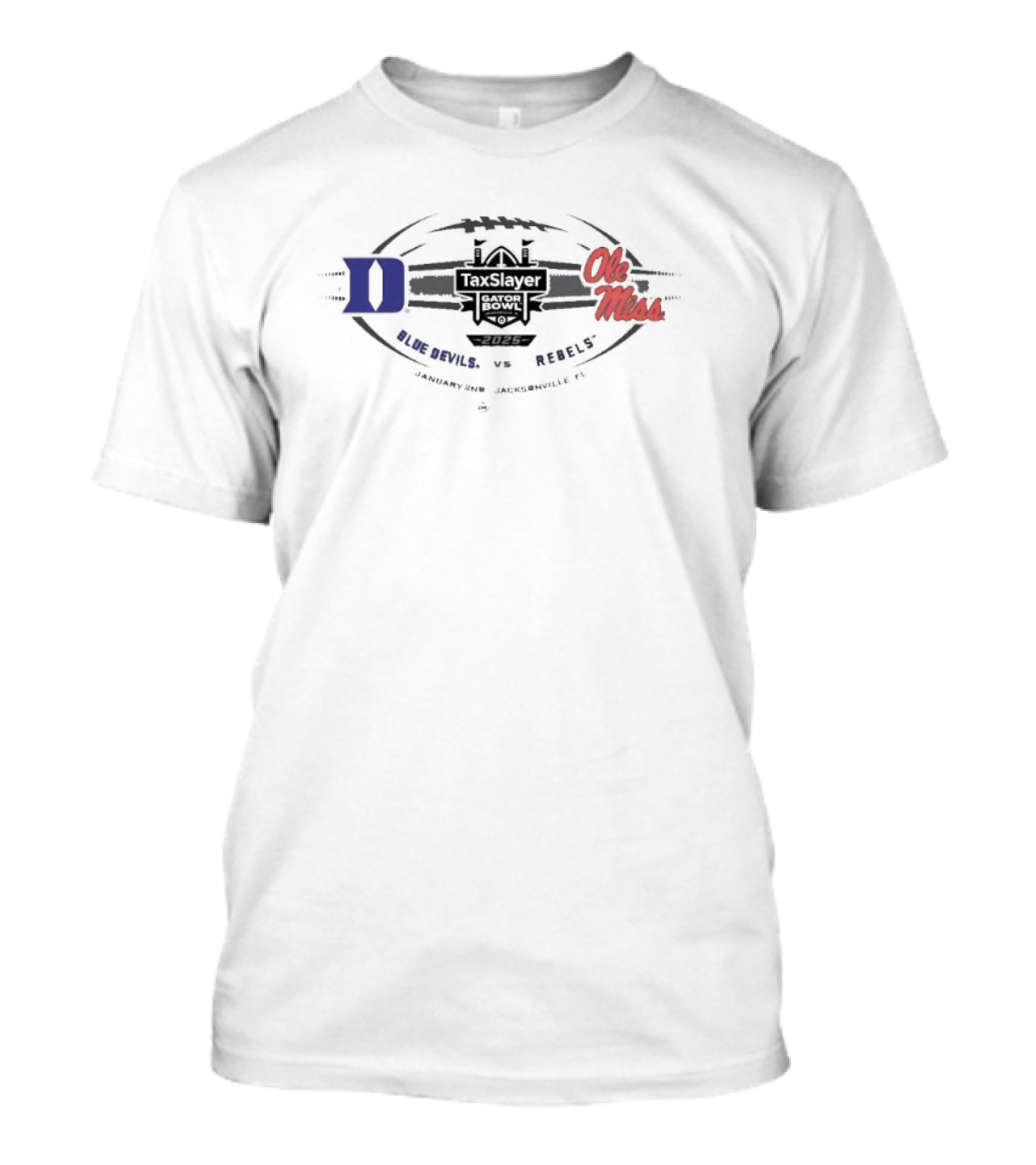 Ole Miss Rebels Vs Duke Blue Devils TaxSlayer Gator Bowl January 2nd 2025 Jacksonville FL T-Shirt
