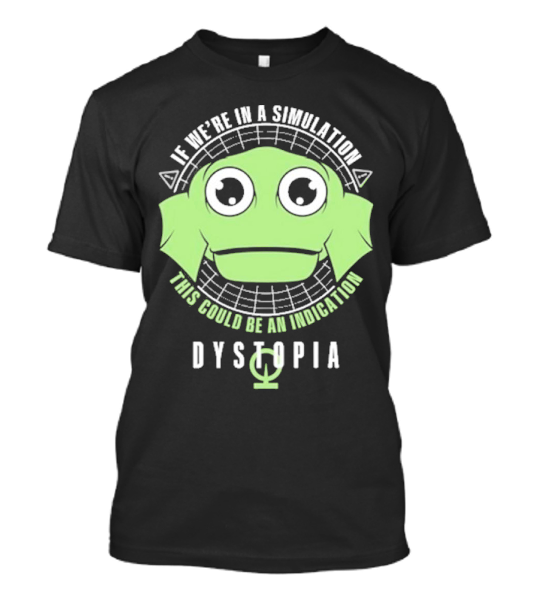 Simulation Indication Dystopia Wormstin Green Alien Face T-Shirt