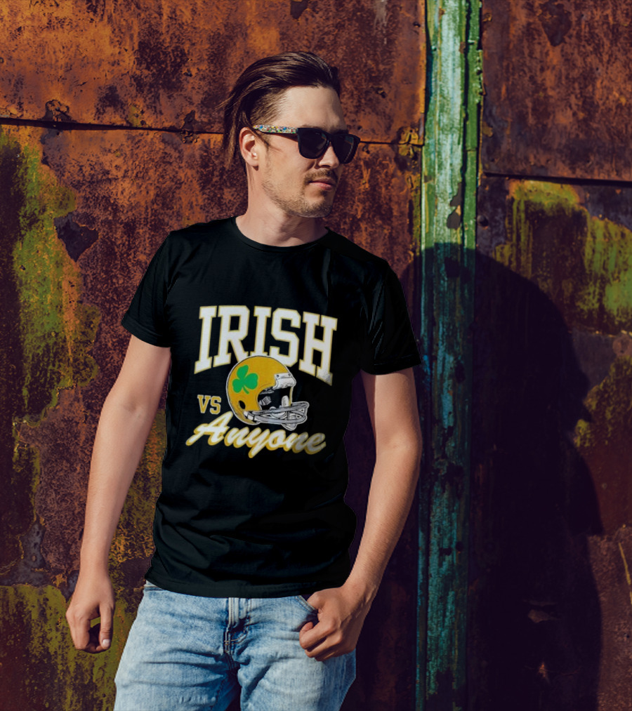 Irish Vs. Anyone Football Helmet With Shamrock T-Shirt