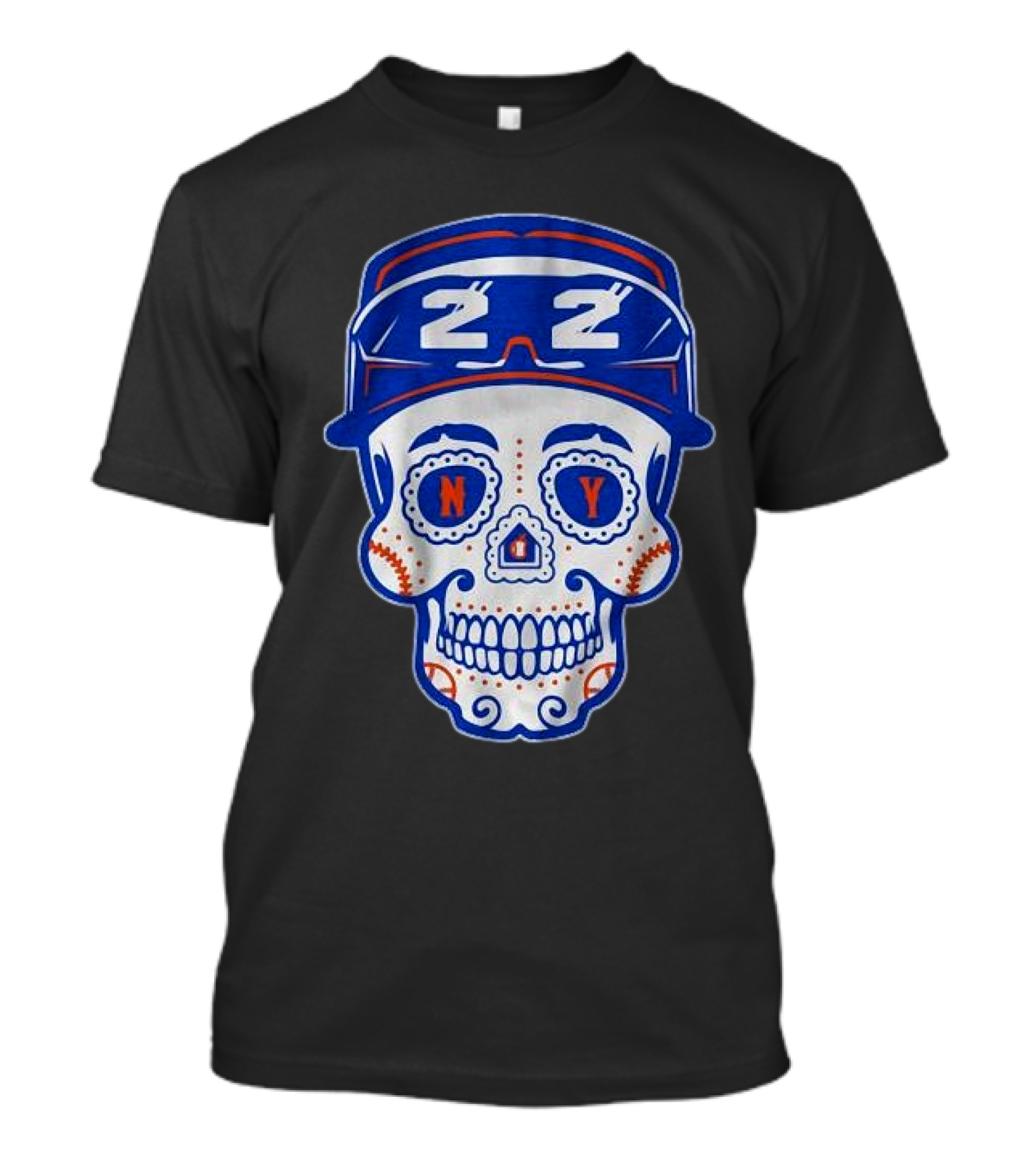 NY 22 Baseball Sugar Skull T-Shirt