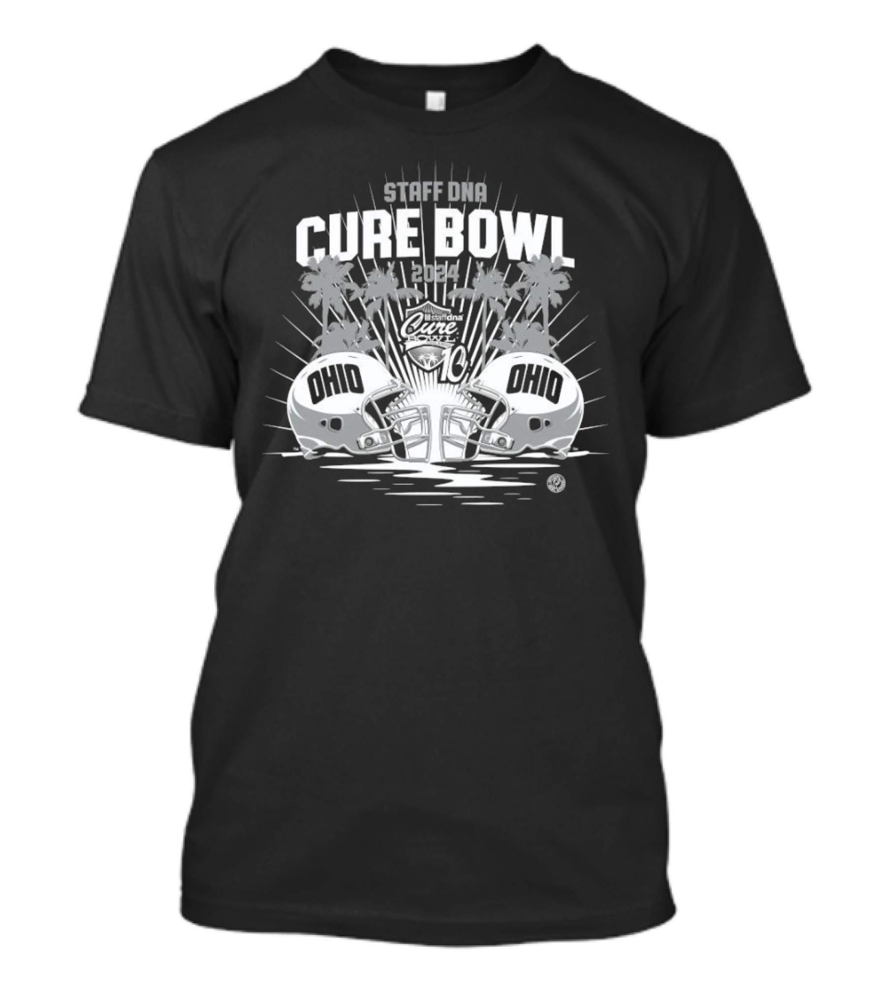 Ohio Bobcats Staff DNA Cure Bowl 2024 Camping World Stadium Helmet Palms T-Shirt