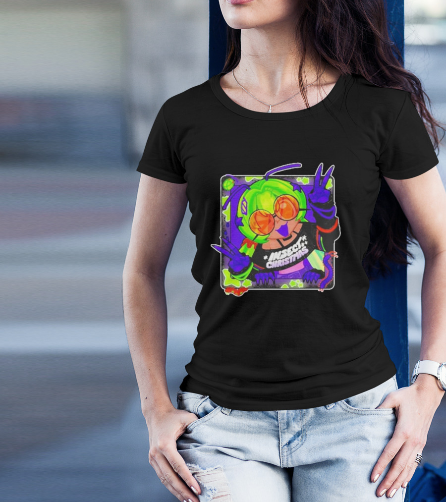 Insect Christmas Neon Peace Alien Vibes T-Shirt