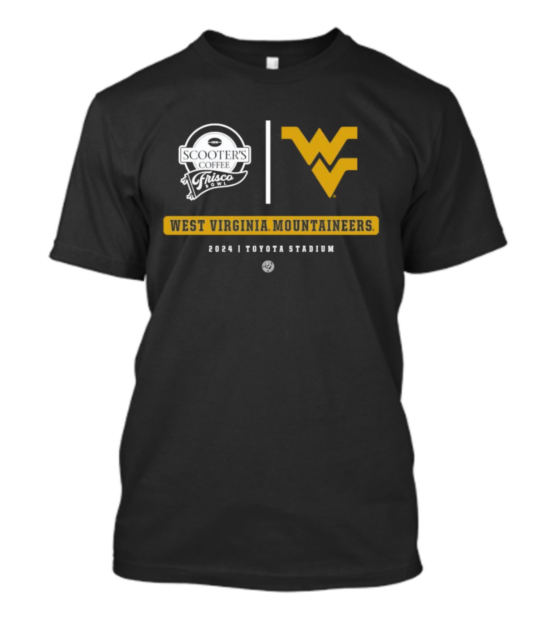 West Virginia Mountaineers Scooter’s Coffee Frisco Bowl 2024 Toyota Stadium T-Shirt