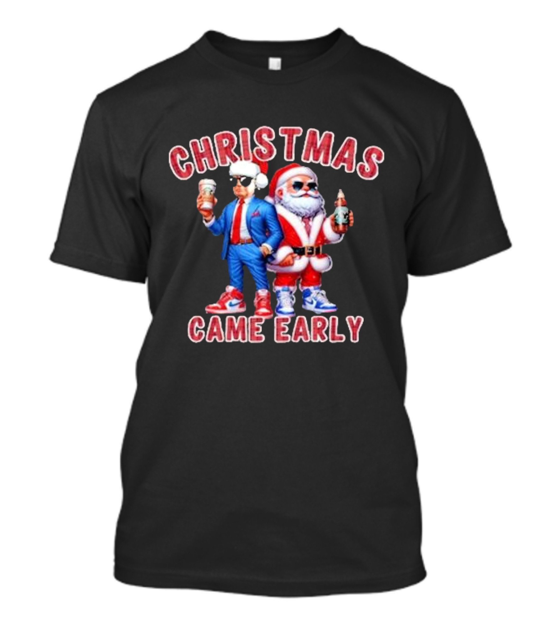 Christmas Came Early Santa And Trump Holding Drinks T-Shirt