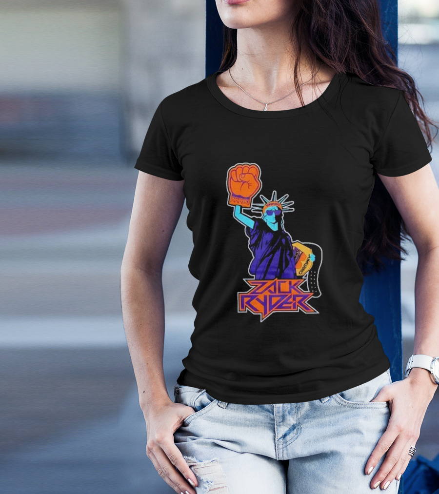 Zack Ryder Fashioned Liberty Holding Champion Belt Statue T-Shirt