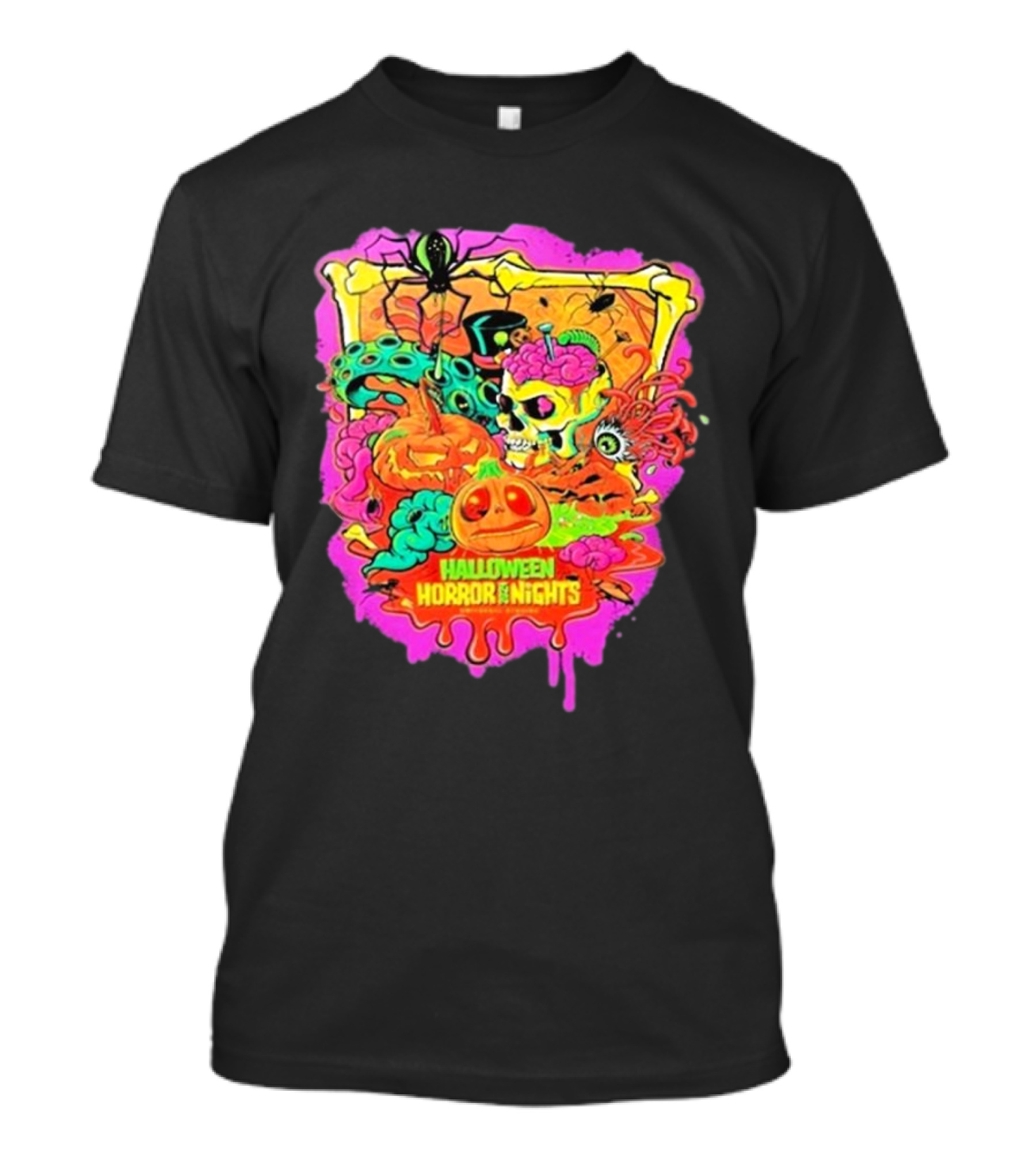 Halloween Horror Nights 2024 Lil’ Boo Neon Skull Pumpkin Spooky Scene T-Shirt