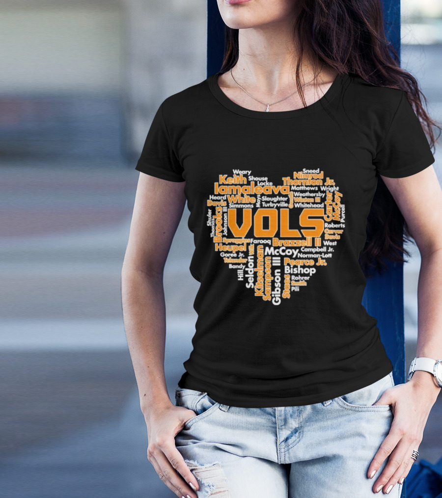 Tennessee Volunteers VOLS Heart Shaped Word Art Featuring Names T-Shirt