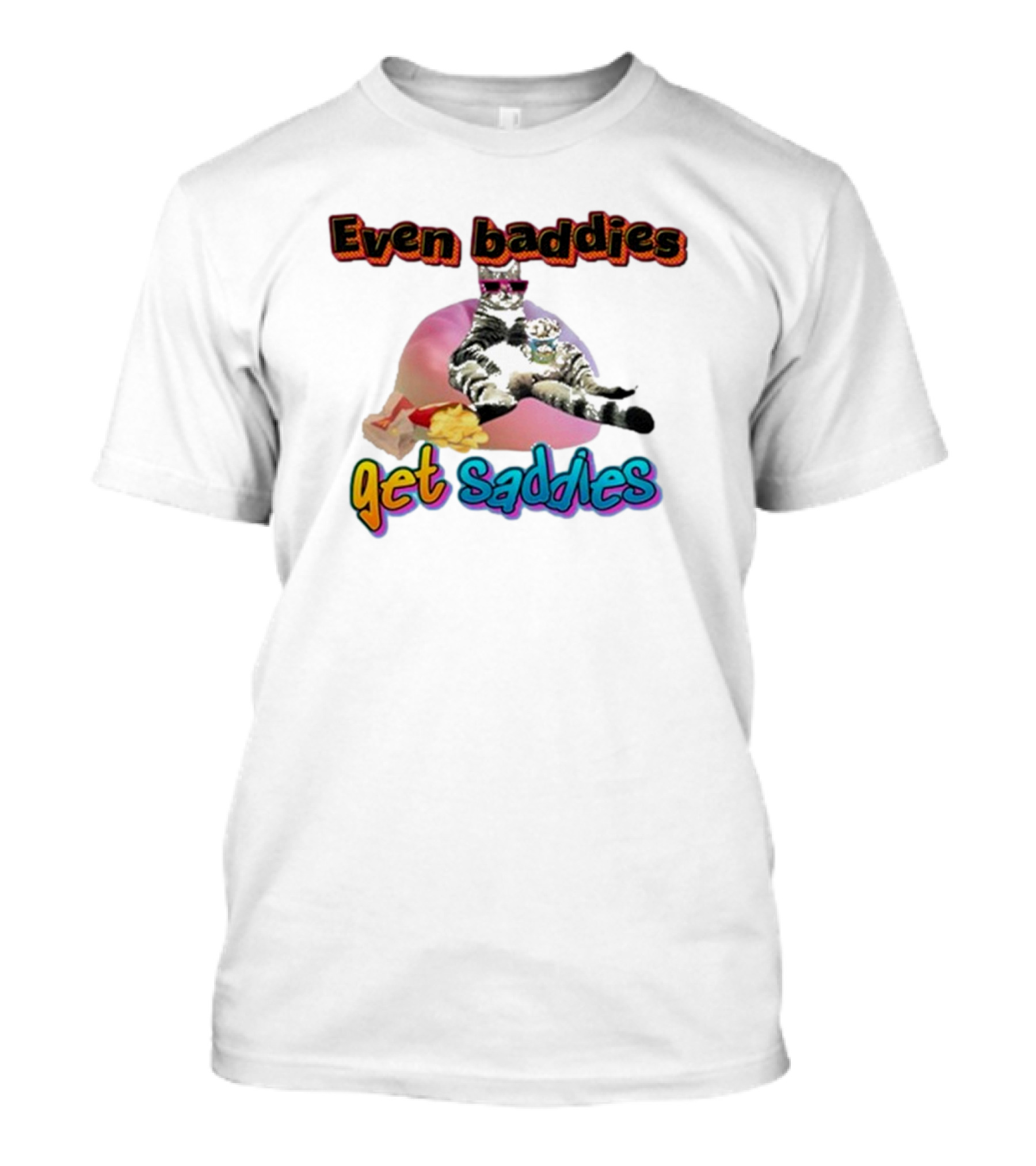 Ryan Primer Even Baddies Get Saddies Cat With Sunglasses And Snacks T-Shirt