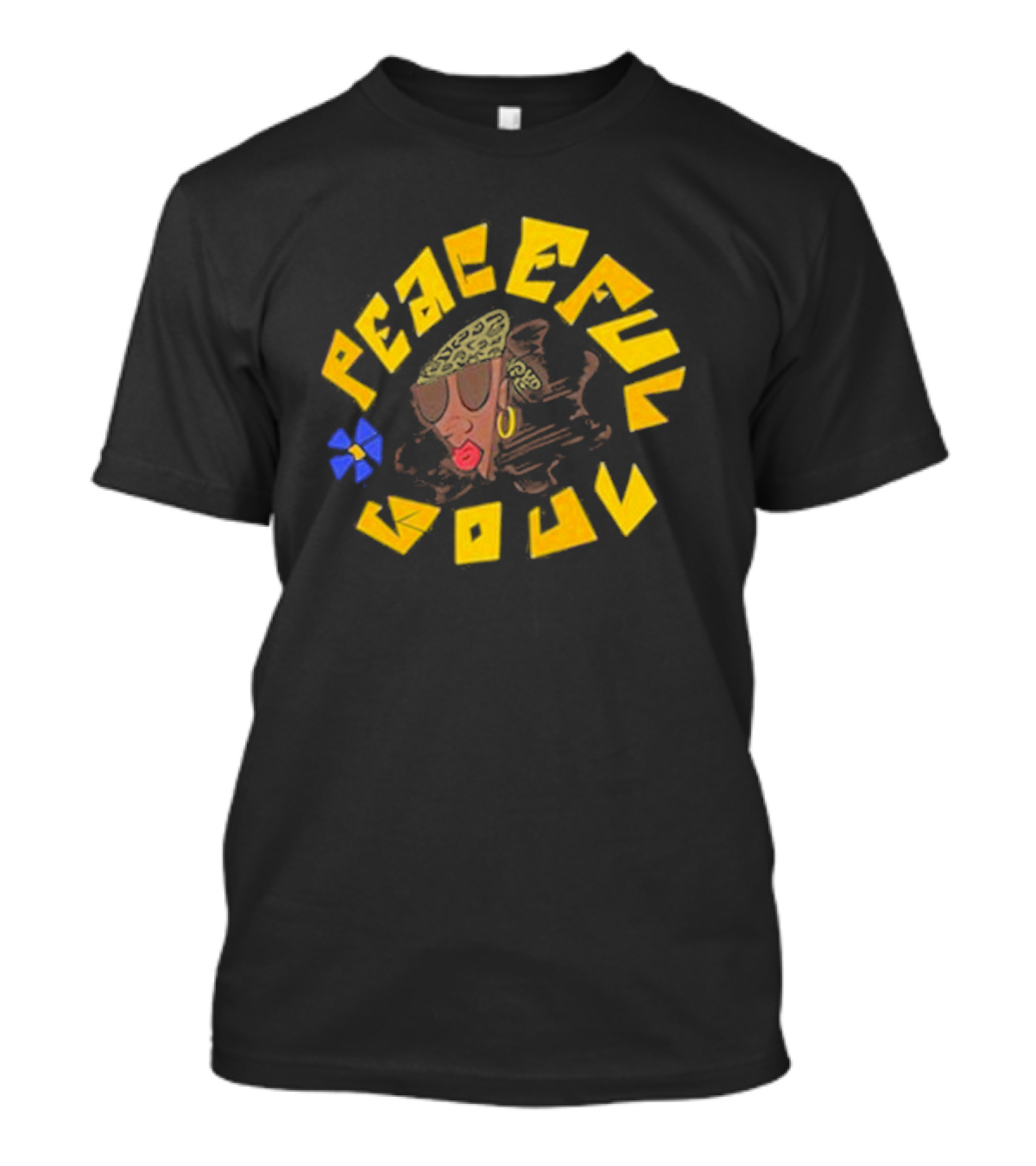 Whoisumi Peaceful Soul Retro 70s Vibe With Afro Hairstyle And Colorful Flower T-Shirt
