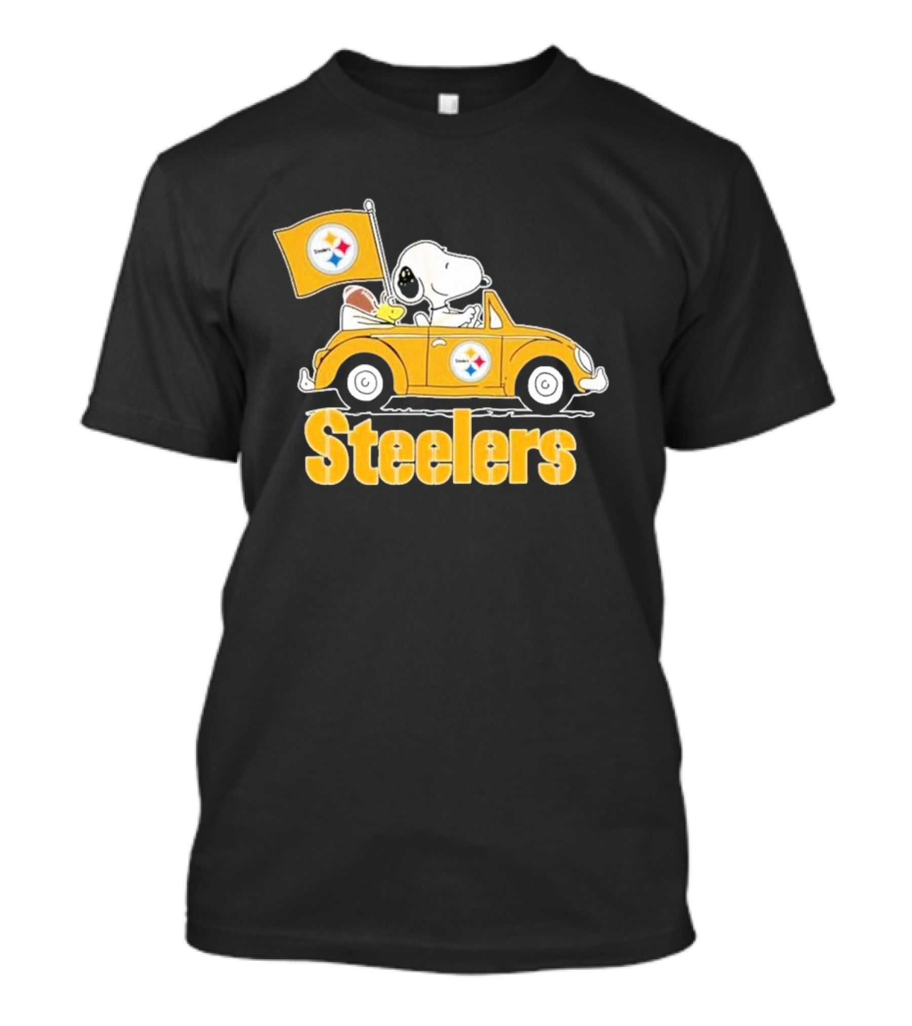Steelers Snoopy Driving Car With Pittsburgh Flag T-Shirt