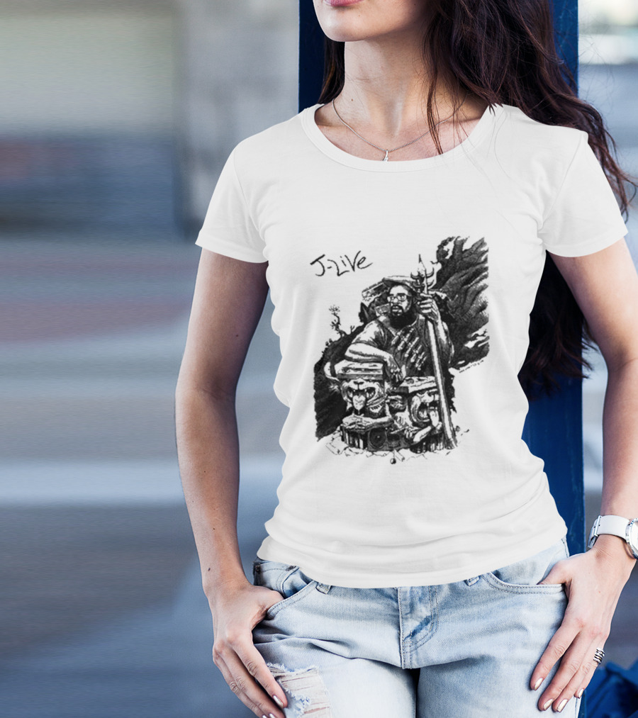 J-Live Realjlive Dan Lish Artwork Featuring Mythical Figures And Detailed T-Shirt