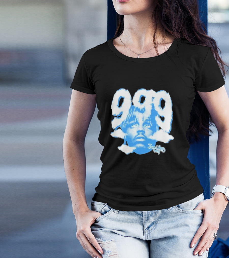 Juice Wrld 999 Clouds Portrait With Signature In Blue And White T-Shirt