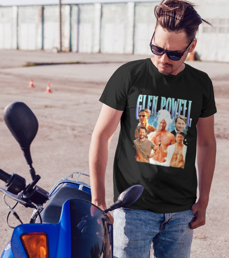 Glen Powell Kelsospade Multiphoto Collage T-Shirt